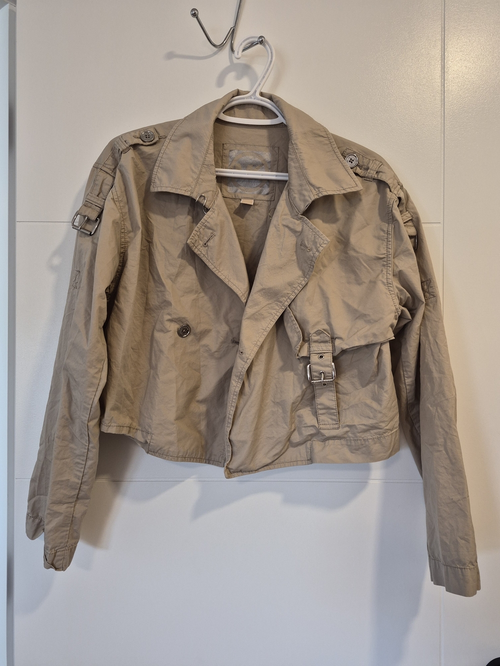 2/$50 Michael Kors Cropped Trench Jacket in Beige - Picture 2 of 7